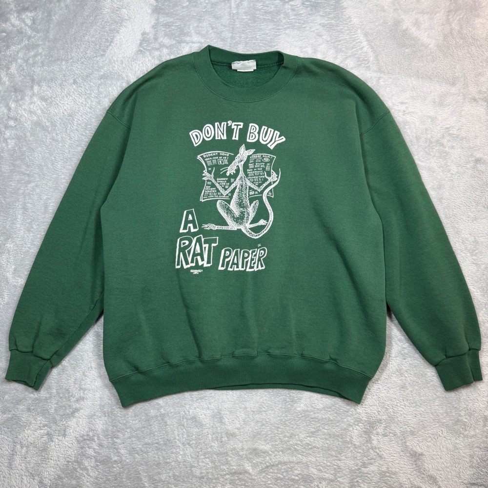 Vintage Detroit News Free Press Union Lee Sweatshirt Mens XL Green Strike Rat 90